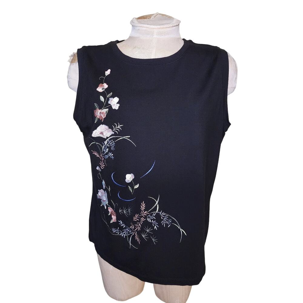 Alfani Sleeveless‎ Embroidered Top Black Floral Sweater Vintage Size XL